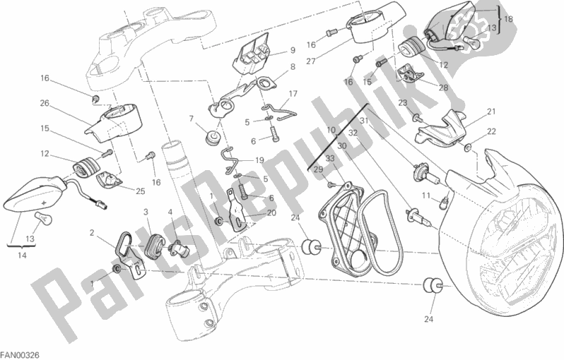 All parts for the Headlight of the Ducati Monster 821 USA 2018